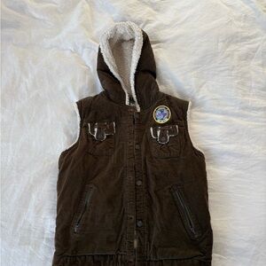 Jeep Brown Hooded Vest with Sherpa Lining